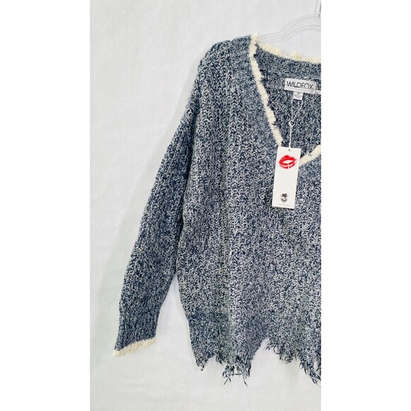 Wildfox Sweater Women M Black White Oversized Distressed V-neck - Picture 7 of 11